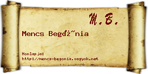 Mencs Begónia névjegykártya
